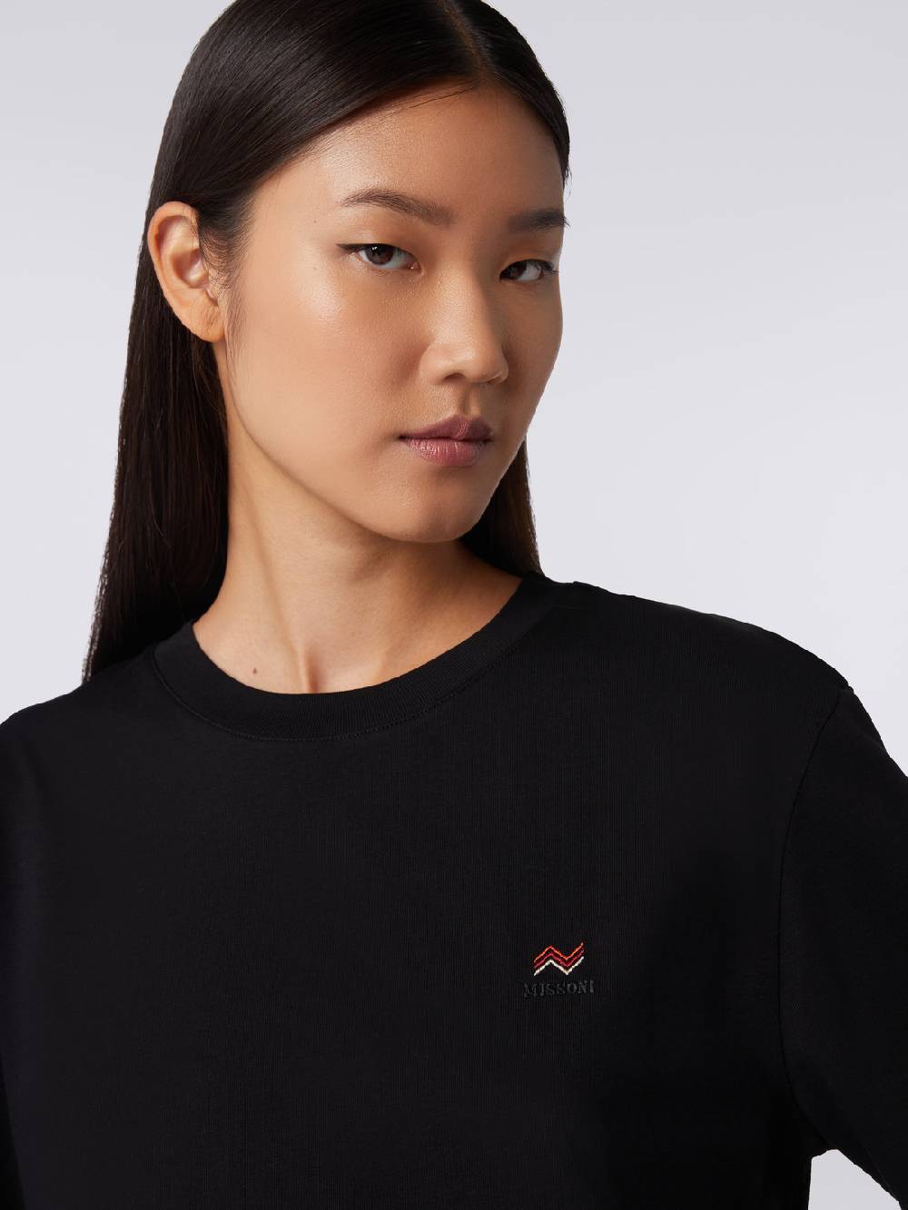 M Missoni T-shirt girocollo in cotone con ricamo e logo In Vendita