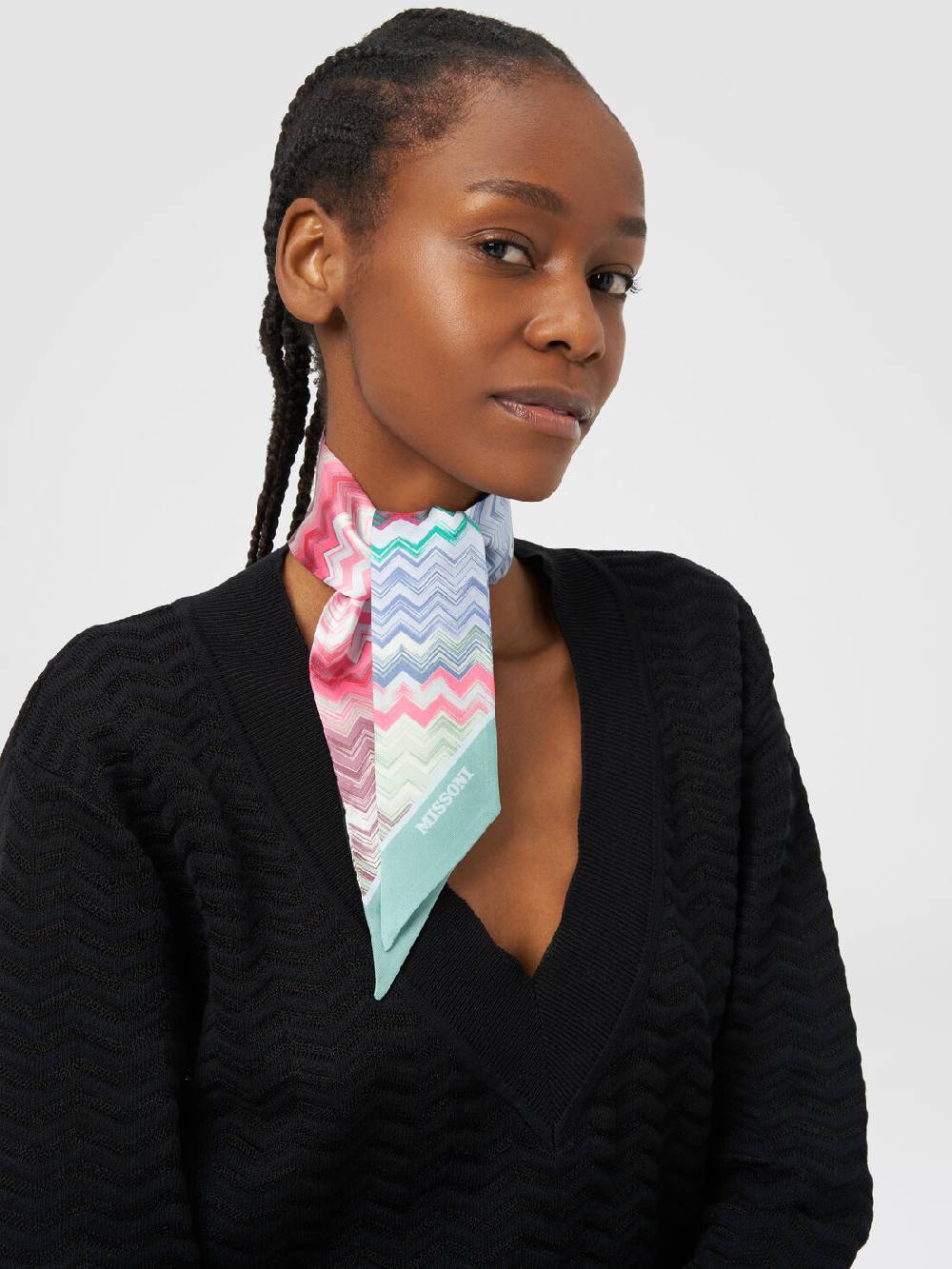 M Missoni Foulard in seta con zig zag e scritta logo Negozio online di fabbrica