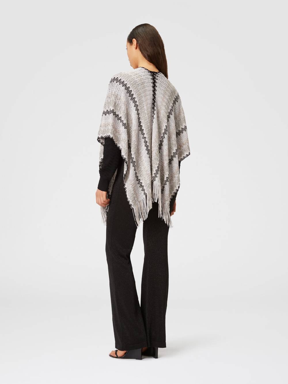 M Missoni Poncho in maglia di misto viscosa con motivo a onde e frange Vendite stagionali
