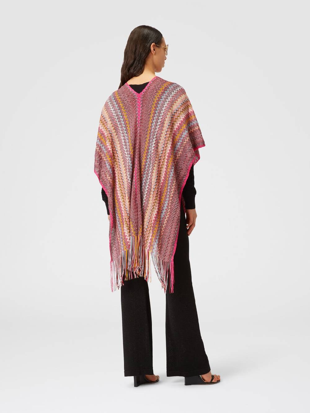 M Missoni Poncho in maglia di viscosa zig zag con frange Black Friday