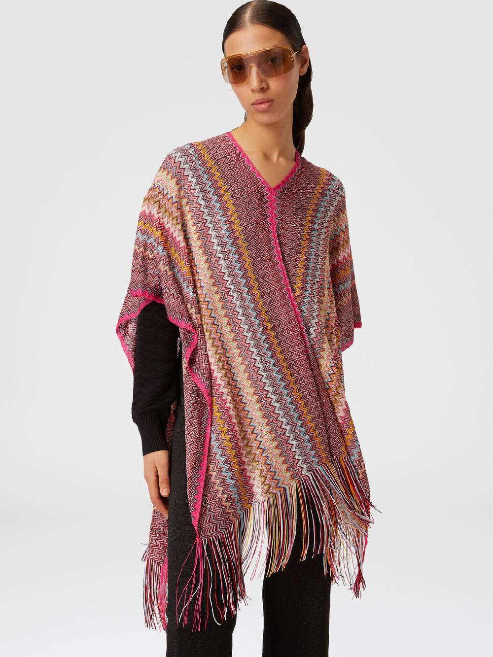 M Missoni Poncho in maglia di viscosa zig zag con frange Black Friday