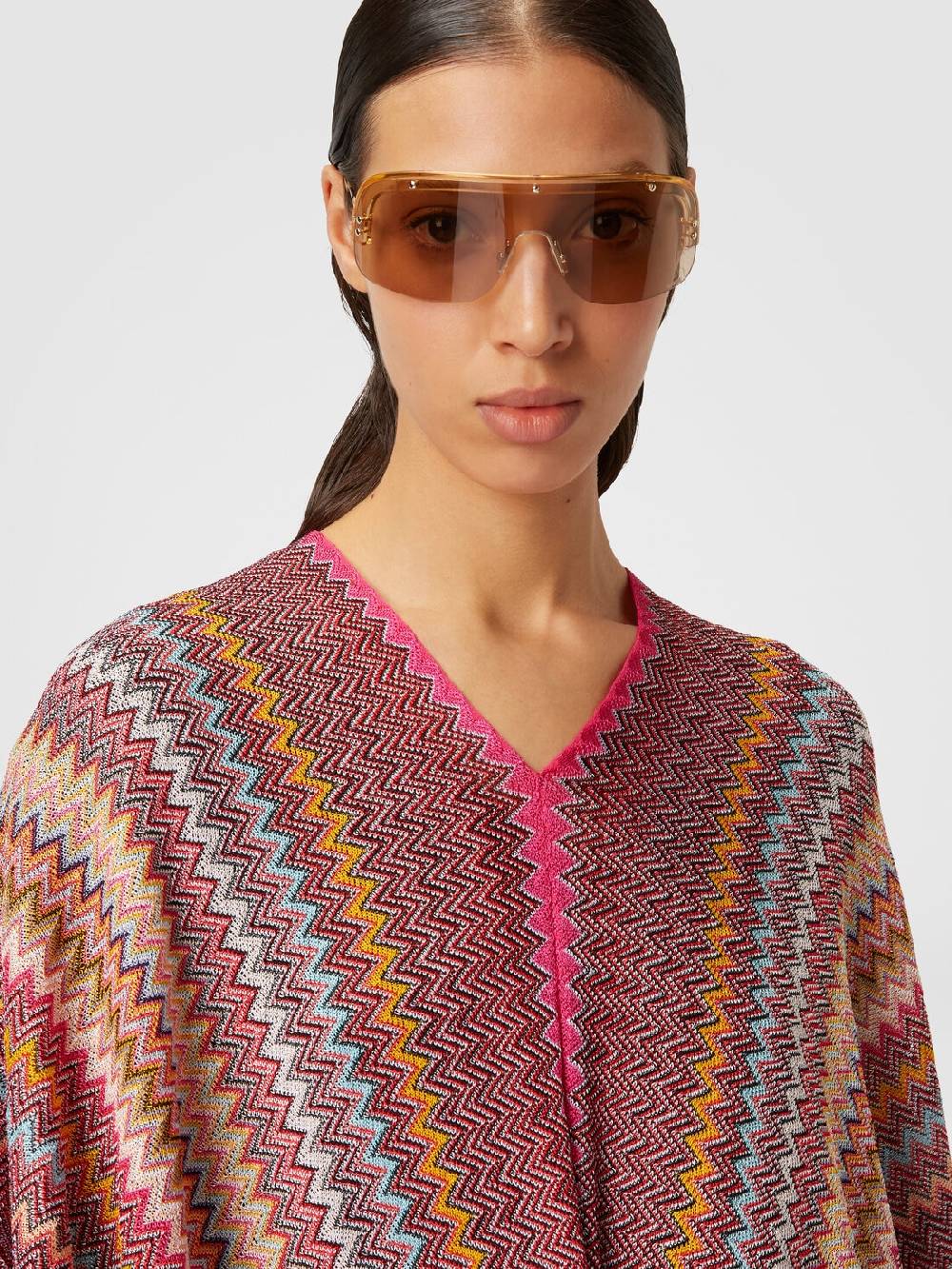 M Missoni Poncho in maglia di viscosa zig zag con frange Black Friday