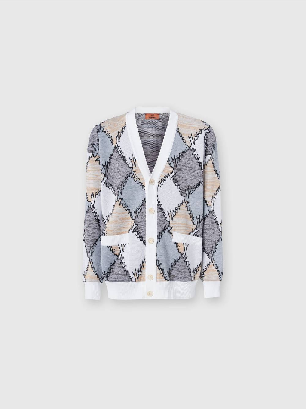 M Missoni Cardigan in cotone a losanghe con scritta logo Offerta settimanale