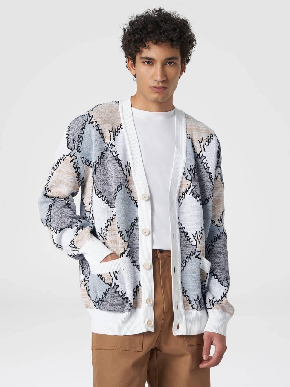M Missoni Cardigan in cotone a losanghe con scritta logo Offerta settimanale