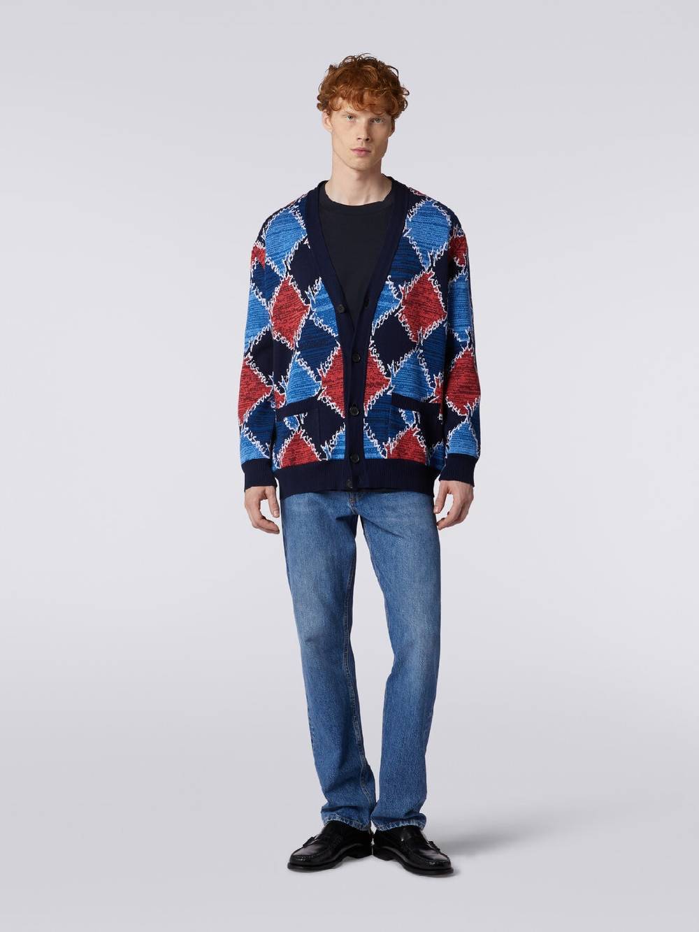 M Missoni Cardigan in cotone a losanghe con scritta logo Ritorno libero