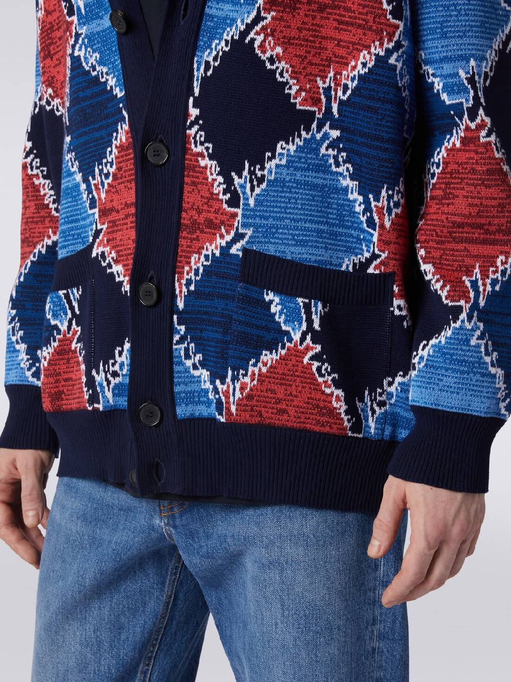 M Missoni Cardigan in cotone a losanghe con scritta logo Ritorno libero