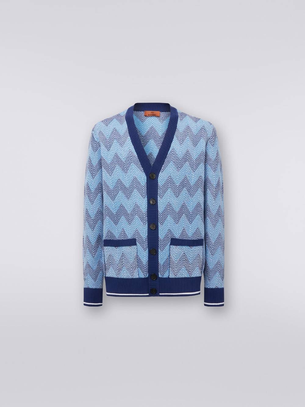 M Missoni Cardigan in maglia di cotone chevron con profili a contrasto Rilascio limitato