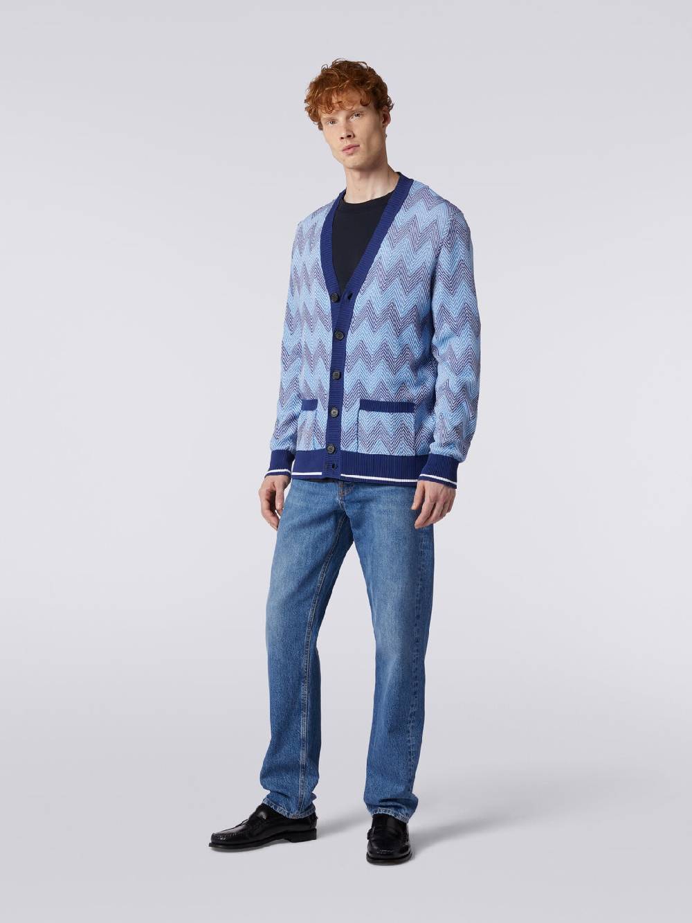 M Missoni Cardigan in maglia di cotone chevron con profili a contrasto Rilascio limitato