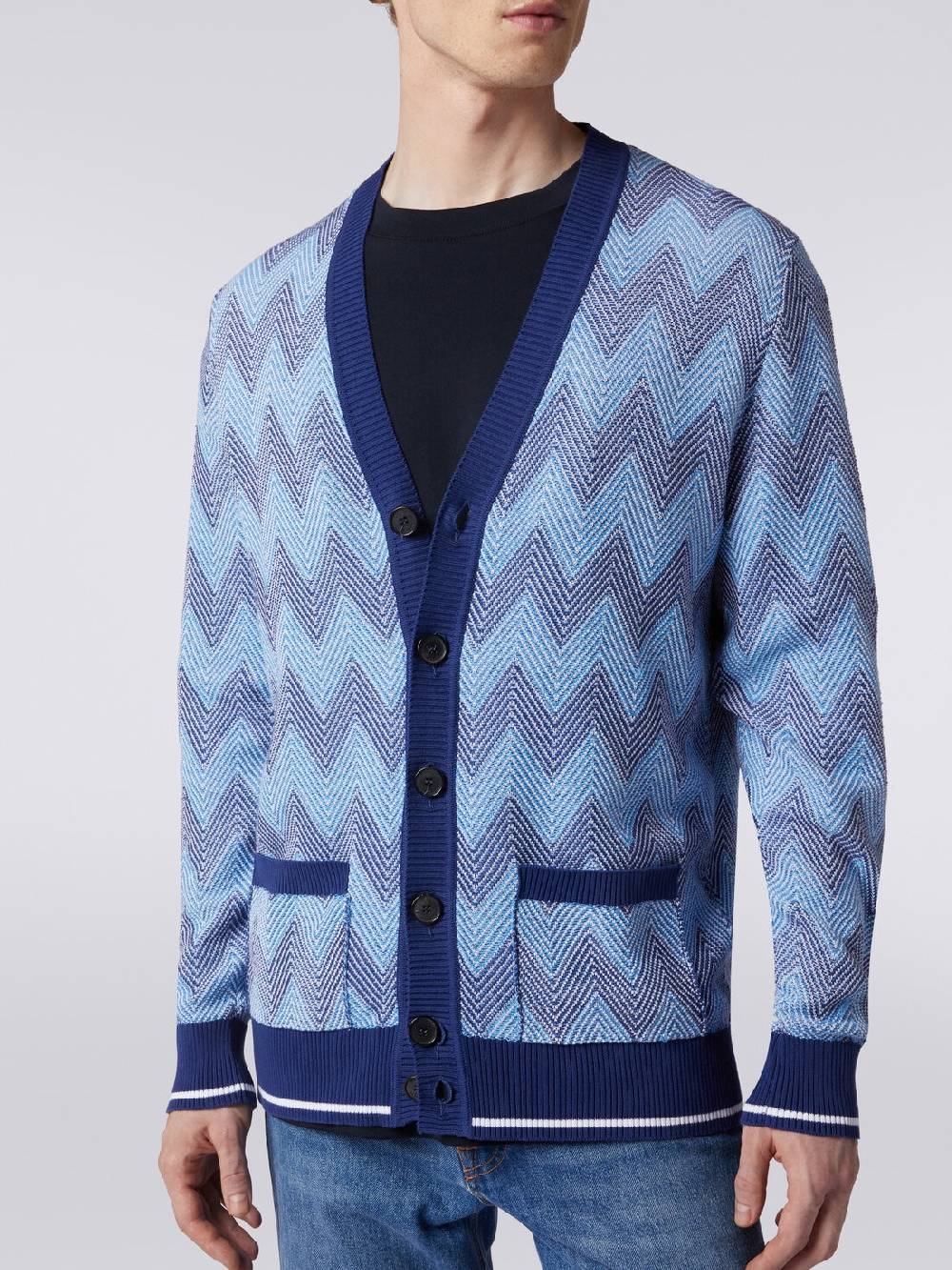 M Missoni Cardigan in maglia di cotone chevron con profili a contrasto Rilascio limitato