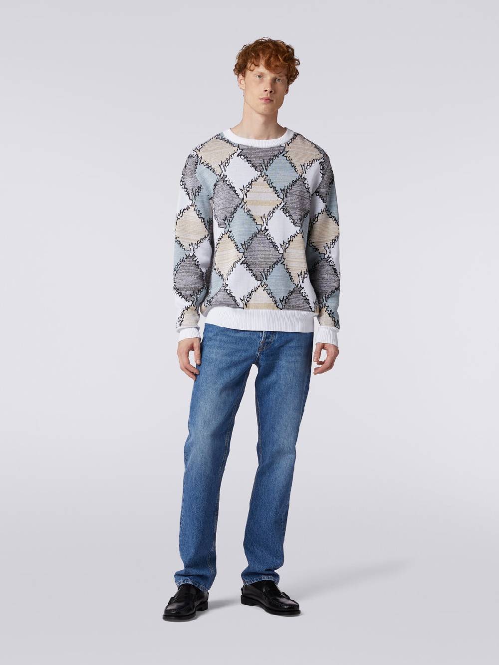 M Missoni Pullover giorocollo in cotone a losanghe con scritta logo Sostegno trimestrale