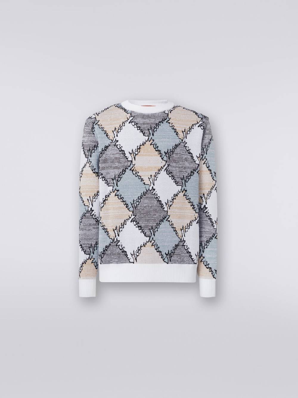 M Missoni Pullover giorocollo in cotone a losanghe con scritta logo Sostegno trimestrale