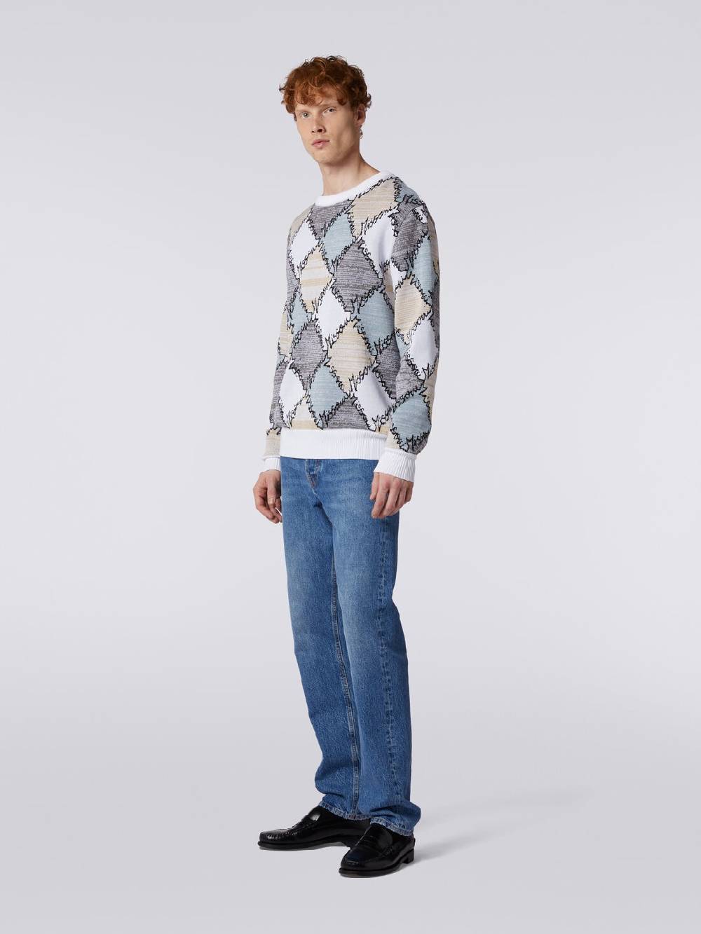 M Missoni Pullover giorocollo in cotone a losanghe con scritta logo Sostegno trimestrale