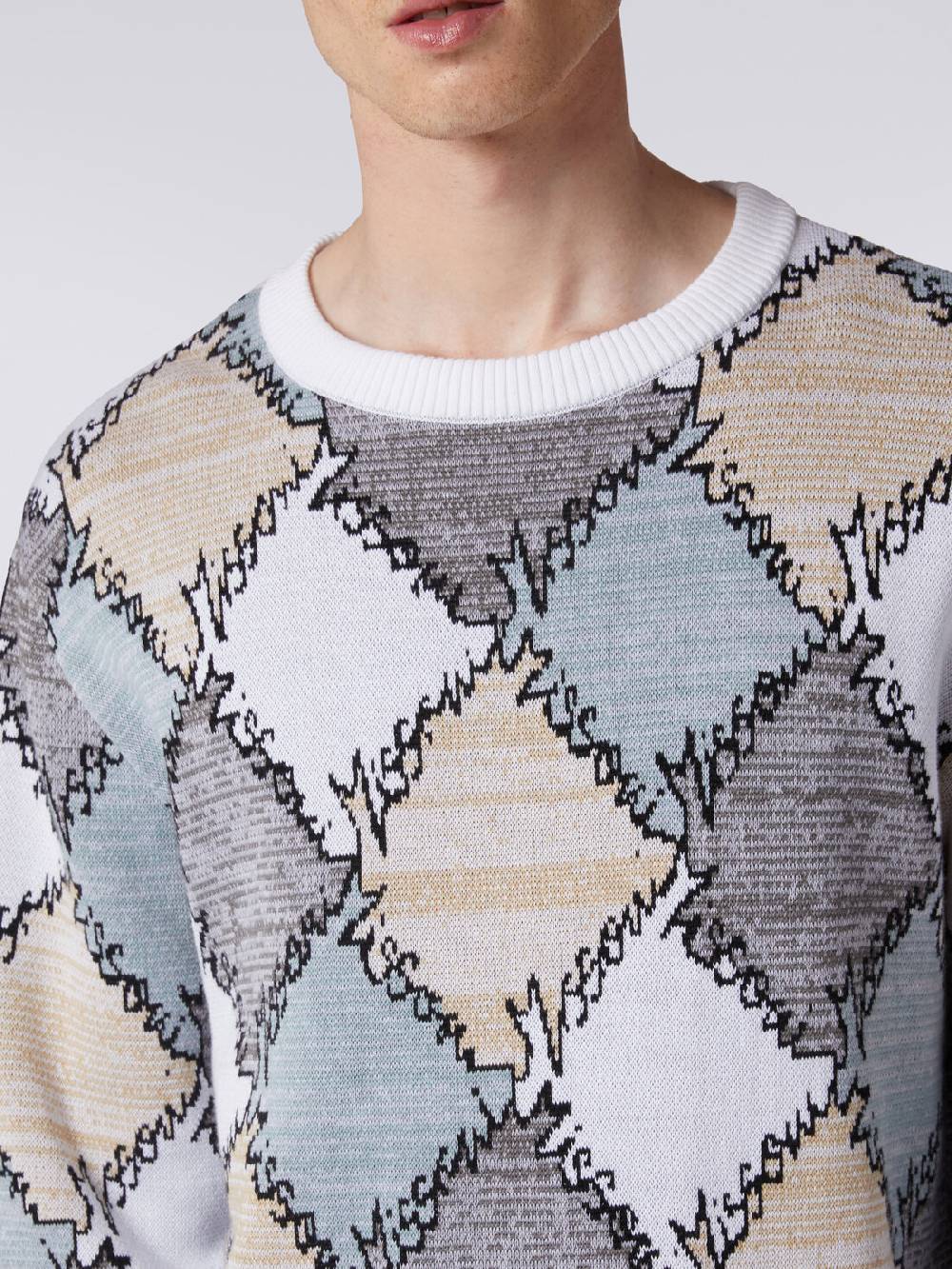 M Missoni Pullover giorocollo in cotone a losanghe con scritta logo Sostegno trimestrale