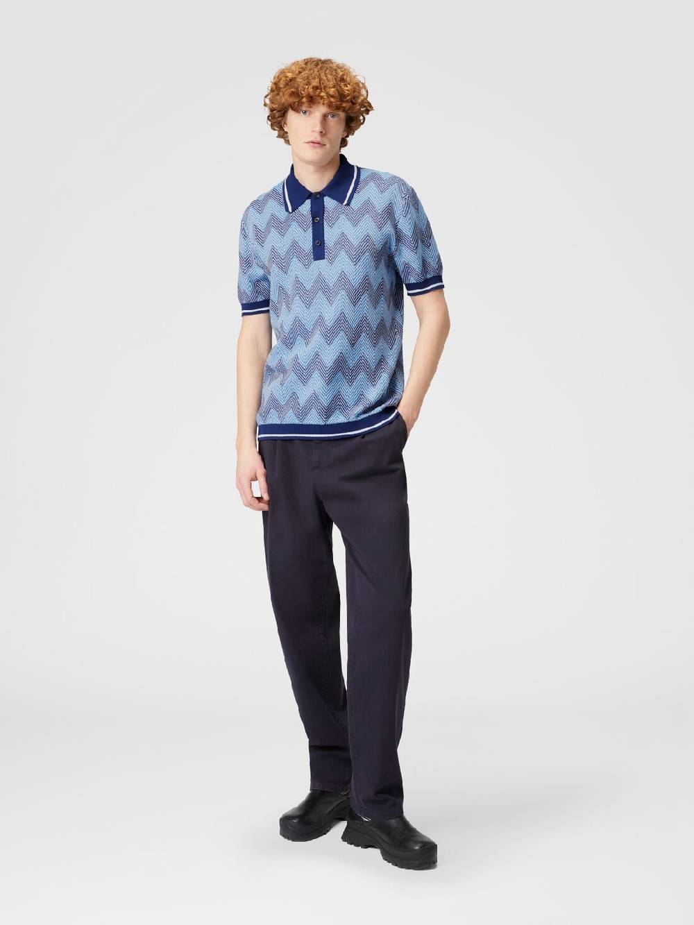 M Missoni Polo a maniche corte in cotone zig zag con profili a contrasto Qualità