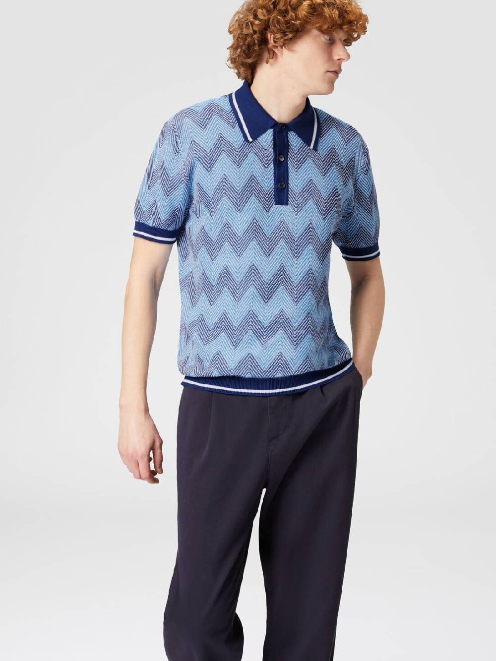 M Missoni Polo a maniche corte in cotone zig zag con profili a contrasto Qualità