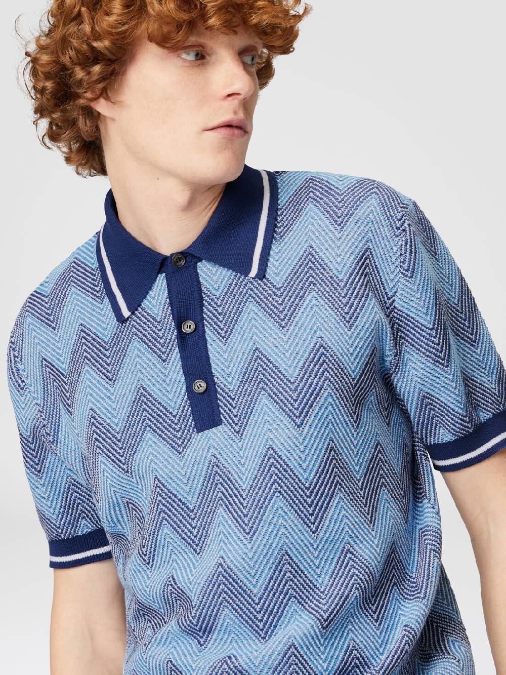 M Missoni Polo a maniche corte in cotone zig zag con profili a contrasto Qualità