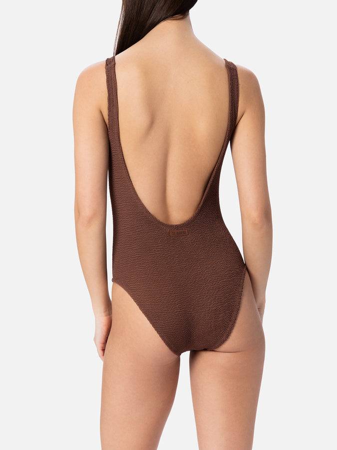 Mc2 Saint Barth Costume intero da donna marrone crinkle Lora Negozio