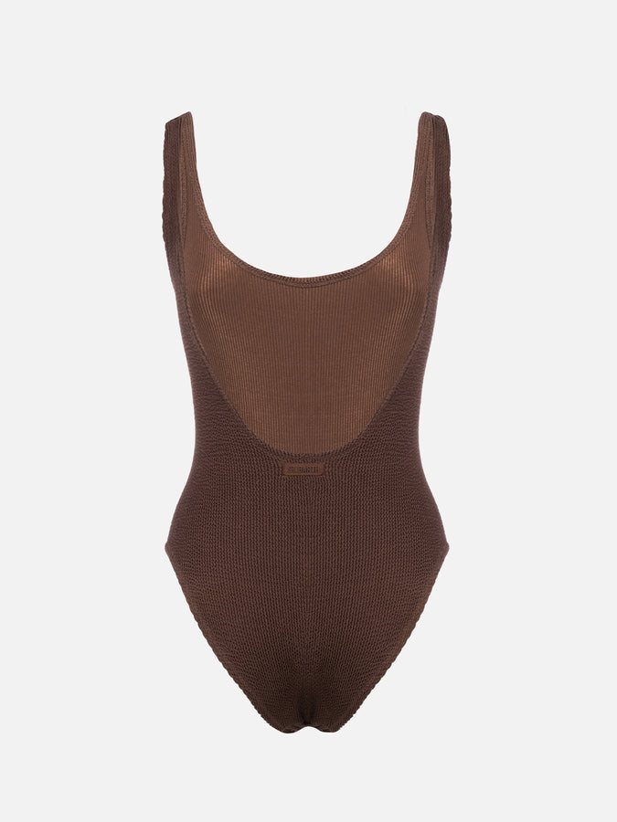 Mc2 Saint Barth Costume intero da donna marrone crinkle Lora Negozio
