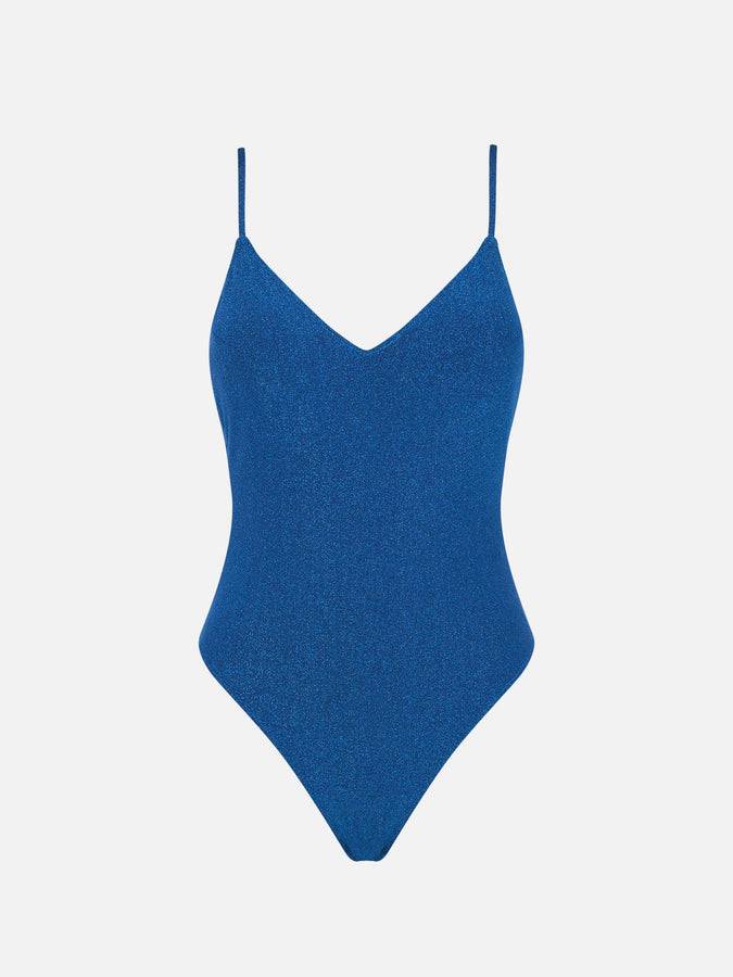 Mc2 Saint Barth Costume intero con scollo a V in lurex bluette Offerta per la Festa della Mamma