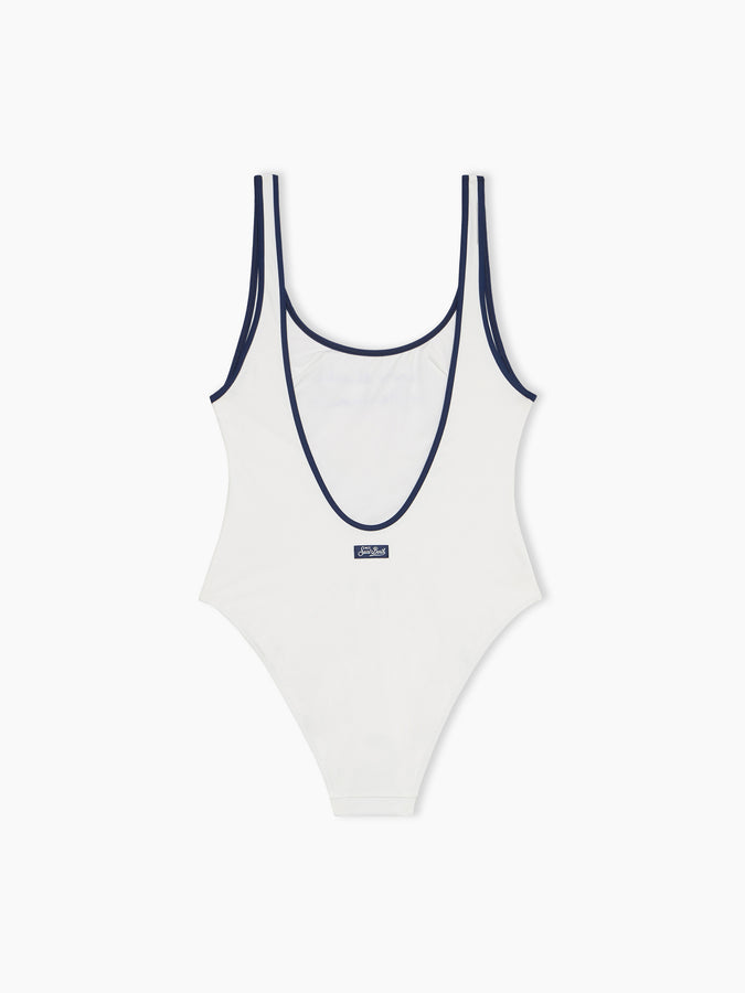 Mc2 Saint Barth Woman scoopback one-piece swimsuit with Voglia di amare embroidery | @serepocaiontas SPECIAL EDITION Italy