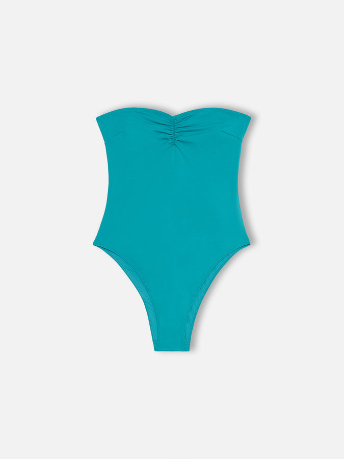 Mc2 Saint Barth Women teal green strapless one piece swimsuit Soleil In Linea