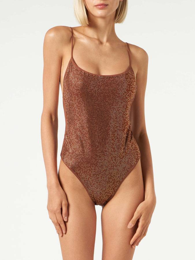 Mc2 Saint Barth Costume intero da donna con strass tonalità marrone Mc2 Saint Barth Costume intero da donna con strass tonalità marrone