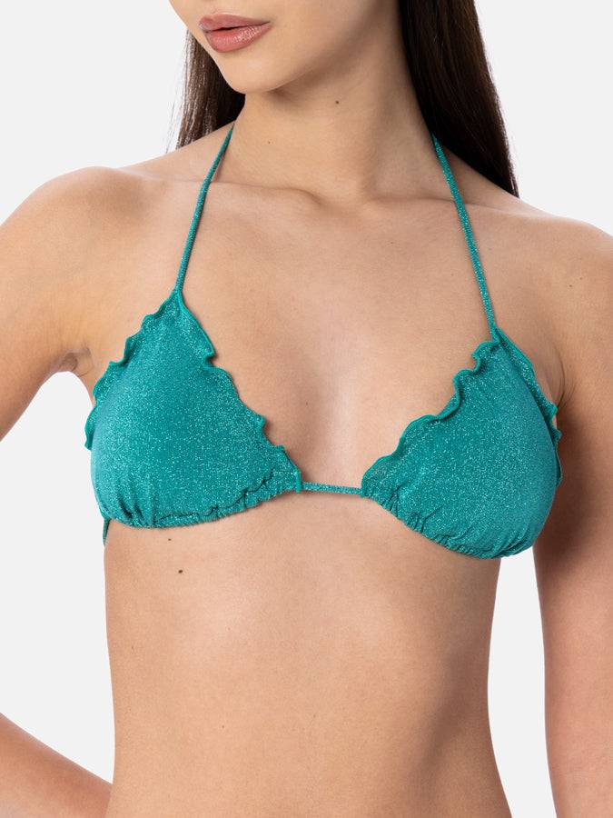 Mc2 Saint Barth Bikini da donna classico a triangolo verde acqua lurex Sagittarius Miami Novità