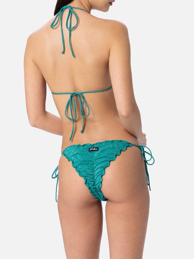 Mc2 Saint Barth Bikini da donna classico a triangolo verde acqua lurex Sagittarius Miami Novità
