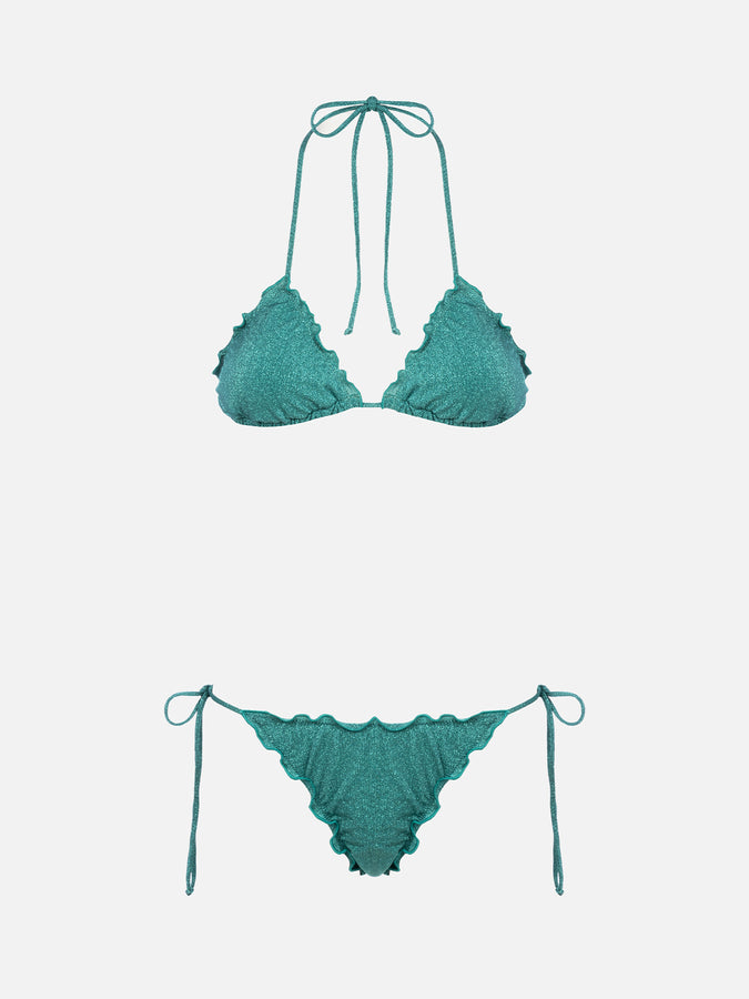 Mc2 Saint Barth Bikini da donna classico a triangolo verde acqua lurex Sagittarius Miami Novità