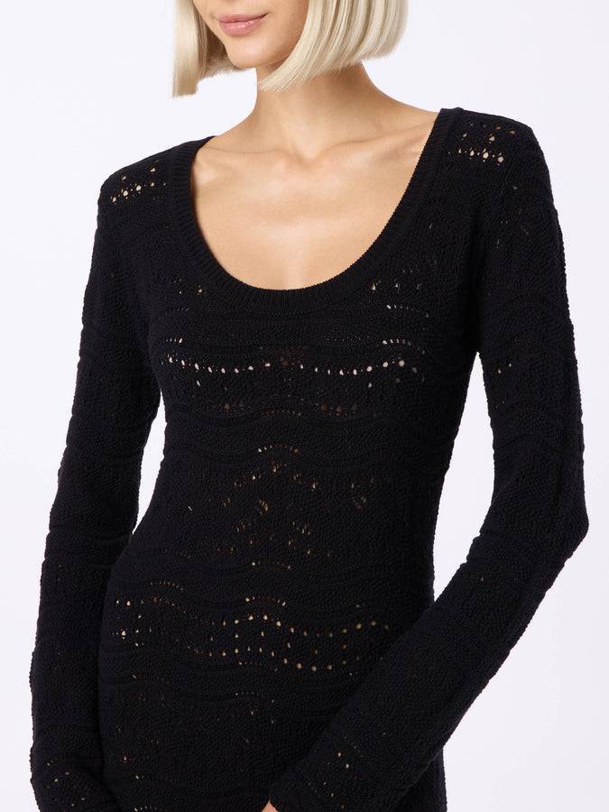 Mc2 Saint Barth Black woman cotton knit midi dress Spedizione gratuita