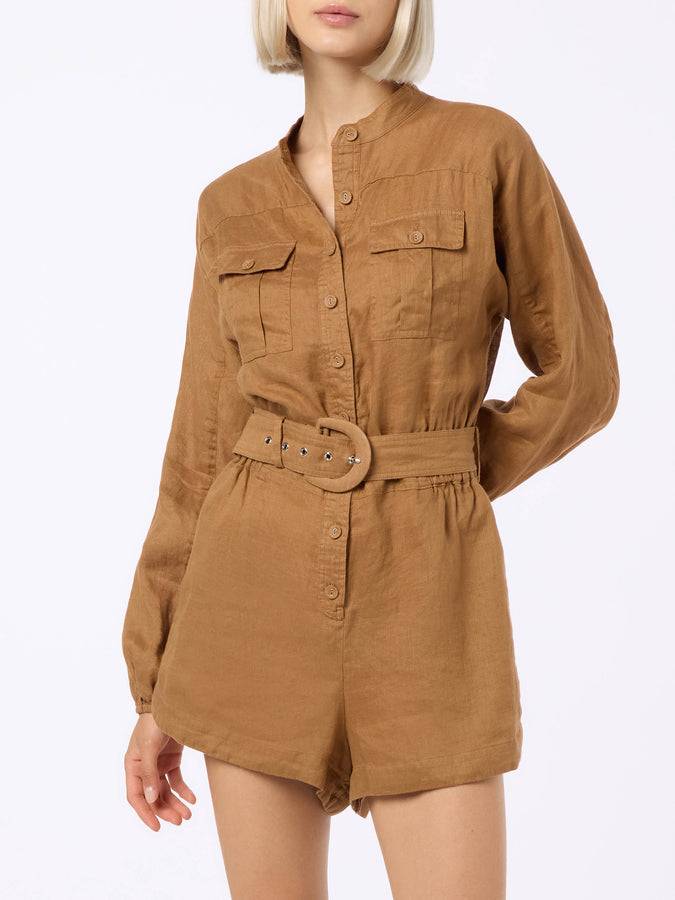Mc2 Saint Barth Woman camel linen playsuit Hanniel Mc2 Saint Barth Woman camel linen playsuit Hanniel