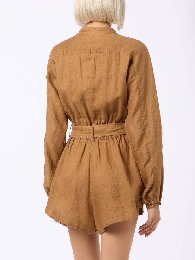 Mc2 Saint Barth Woman camel linen playsuit Hanniel Negozio online di fabbrica