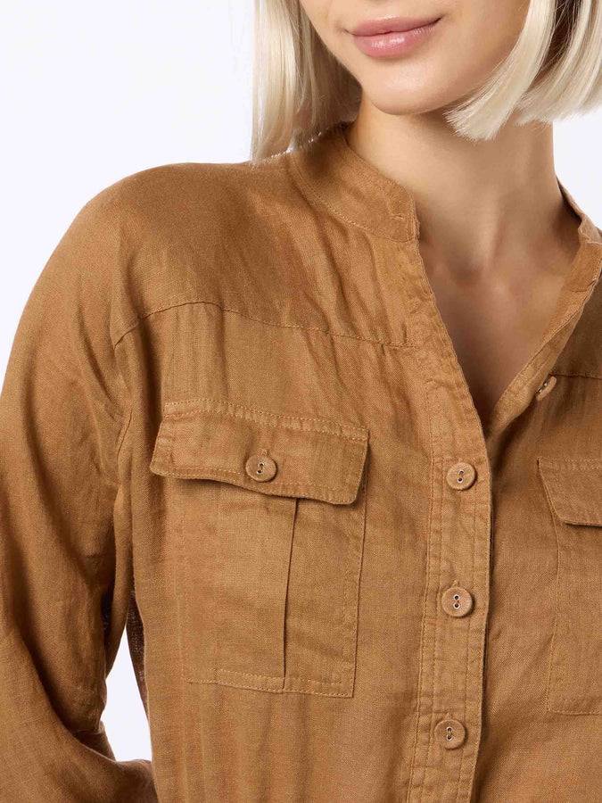 Mc2 Saint Barth Woman camel linen playsuit Hanniel Negozio online di fabbrica