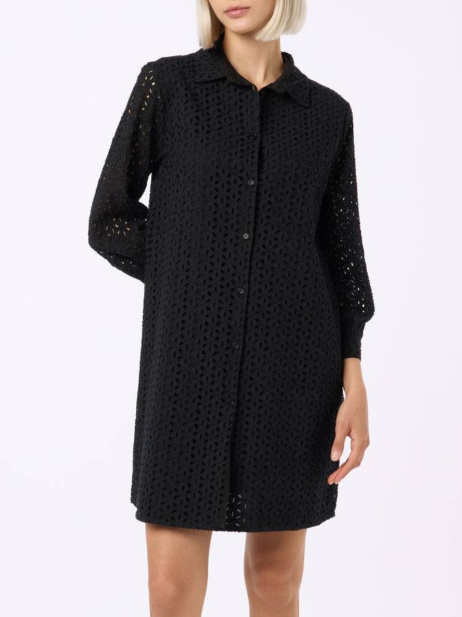 Mc2 Saint Barth Woman black Sangallo shirt mini dress Mc2 Saint Barth Woman black Sangallo shirt mini dress
