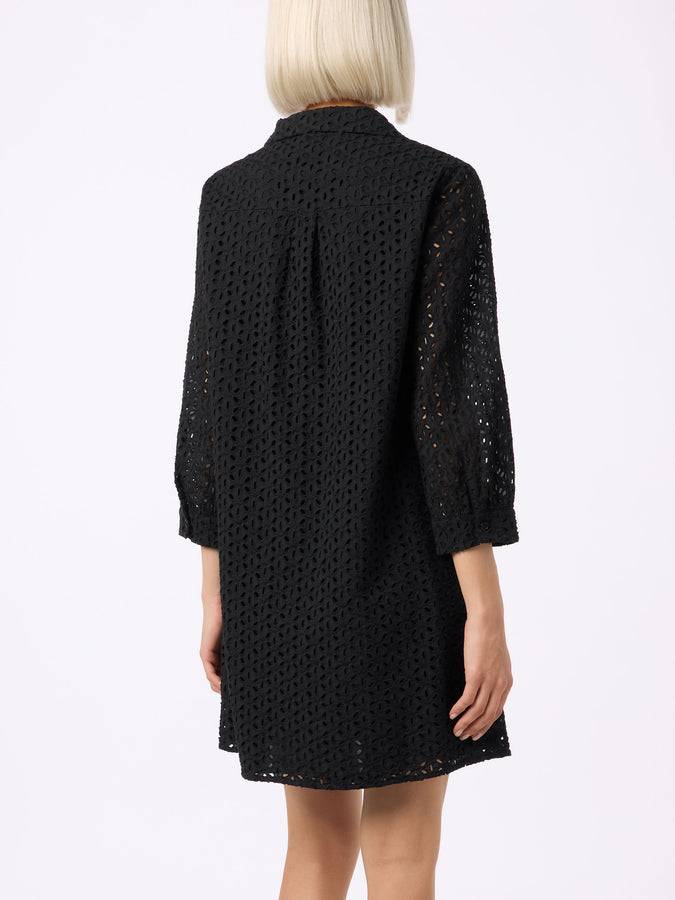 Mc2 Saint Barth Woman black Sangallo shirt mini dress Prezzo di fabbrica