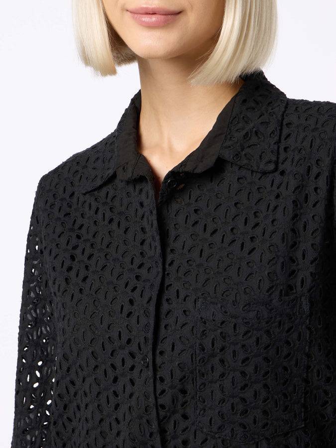 Mc2 Saint Barth Woman black Sangallo shirt mini dress Prezzo di fabbrica