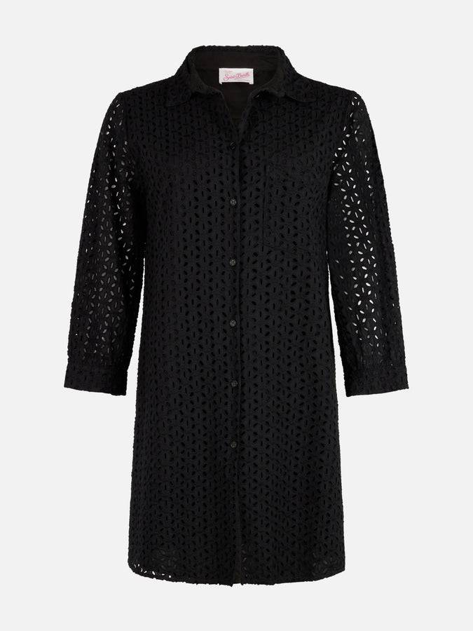 Mc2 Saint Barth Woman black Sangallo shirt mini dress Prezzo di fabbrica