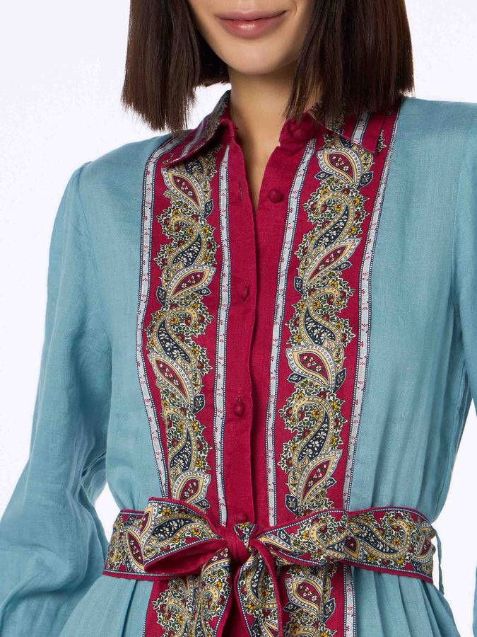 Mc2 Saint Barth Woman light blue linen dress Jensen with paisley placed print Fornitura limitata