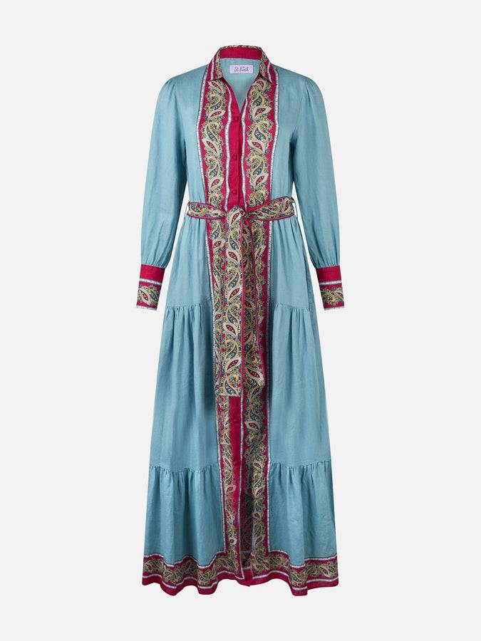 Mc2 Saint Barth Woman light blue linen dress Jensen with paisley placed print Fornitura limitata