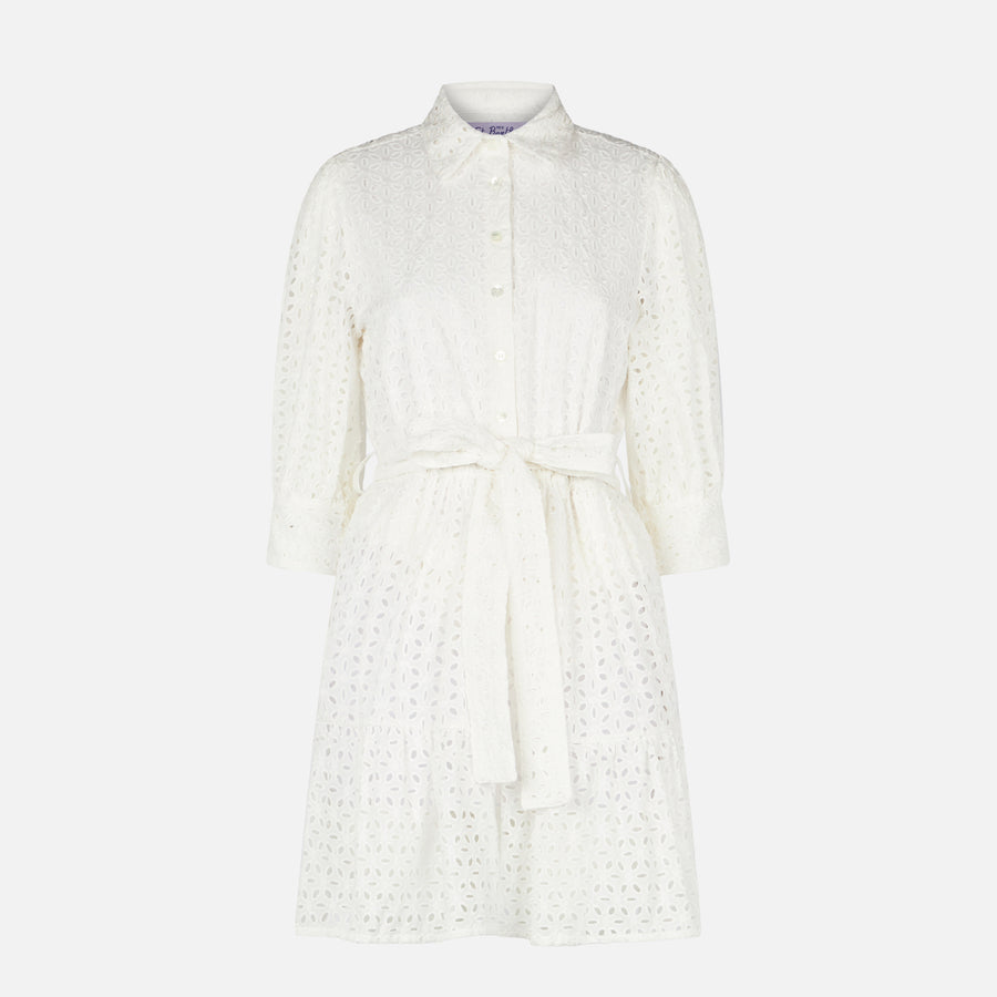 Mc2 Saint Barth Abito corto in cotone bianco con ricami Vendite stagionali