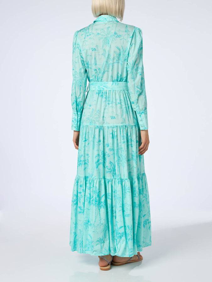 Mc2 Saint Barth Woman water green toile de jouy cotton dress Jensen Offerta Pasqua
