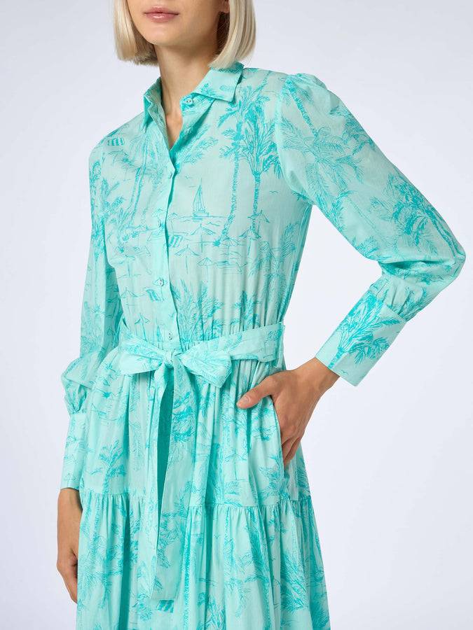 Mc2 Saint Barth Woman water green toile de jouy cotton dress Jensen Offerta Pasqua