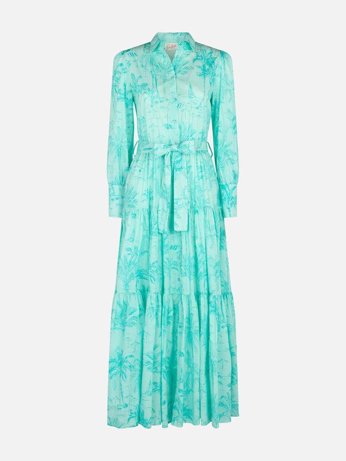 Mc2 Saint Barth Woman water green toile de jouy cotton dress Jensen Offerta Pasqua
