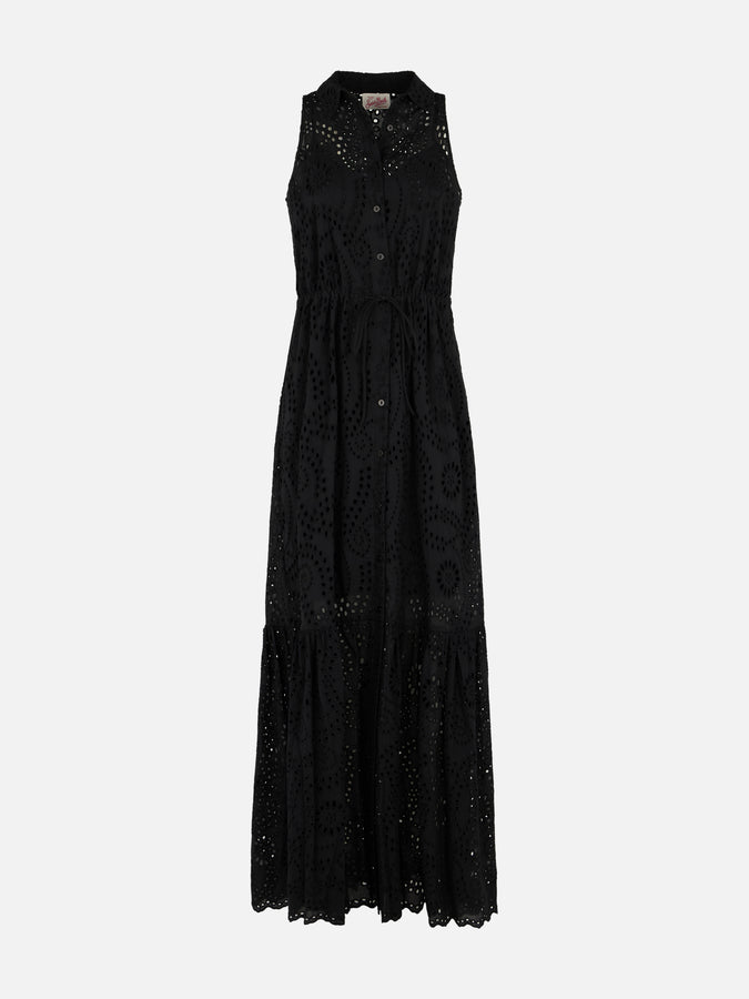 Mc2 Saint Barth Woman black Sangallo lace halterneck dress Offerta Giorno del Papà