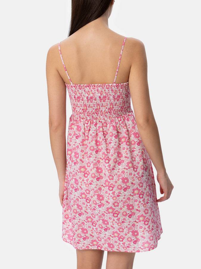 Mc2 Saint Barth Abito da donna Betsy in cotone Hawa con ricamo punto smock | REALIZZATO CON TESSUTO LIBERTY Offerta San Valentino