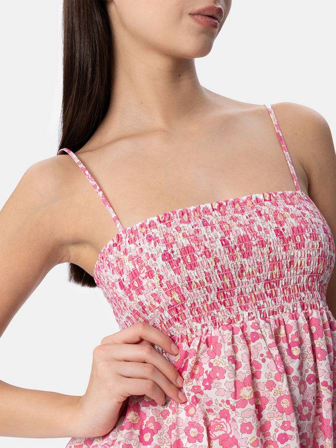 Mc2 Saint Barth Abito da donna Betsy in cotone Hawa con ricamo punto smock | REALIZZATO CON TESSUTO LIBERTY Offerta San Valentino