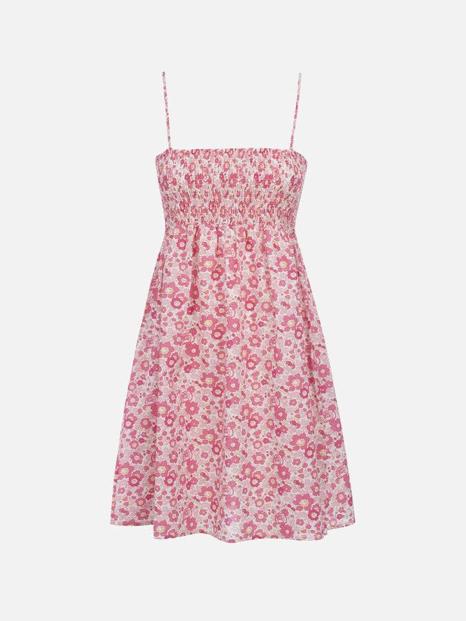 Mc2 Saint Barth Abito da donna Betsy in cotone Hawa con ricamo punto smock | REALIZZATO CON TESSUTO LIBERTY Offerta San Valentino