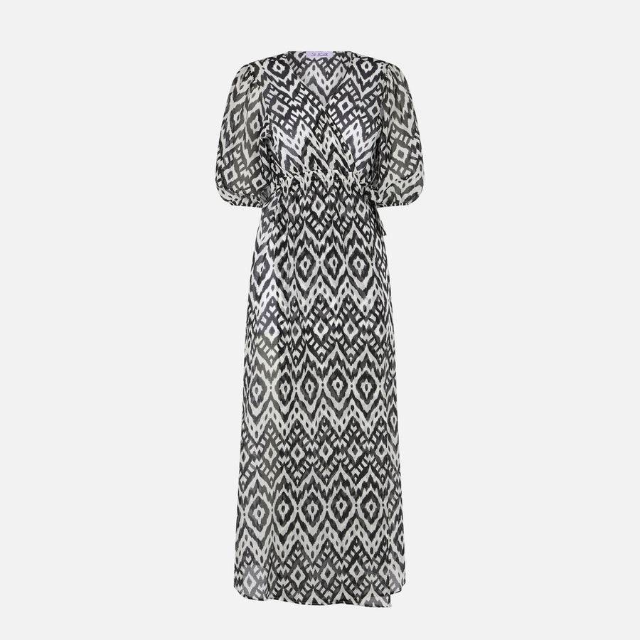 Mc2 Saint Barth Abito lungo in cotone e seta con stampa ikat Grandi sconti