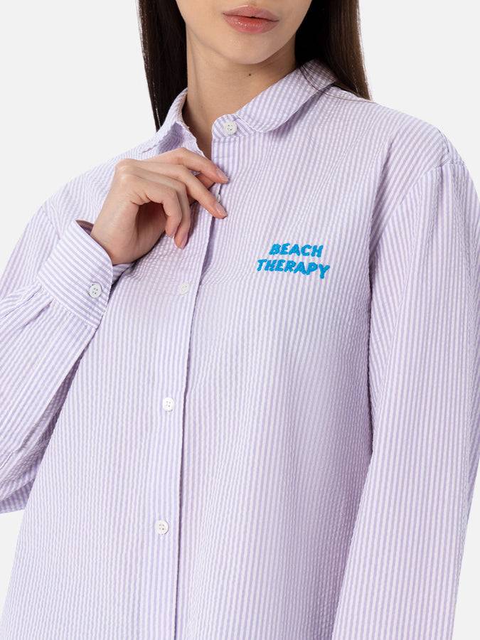 Mc2 Saint Barth Woman striped print cotton over shirt Brigitte with front and back Beach Therapy embroidery Offerta settimanale