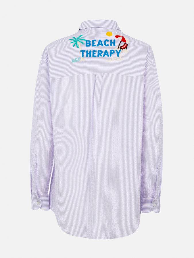 Mc2 Saint Barth Woman striped print cotton over shirt Brigitte with front and back Beach Therapy embroidery Offerta settimanale